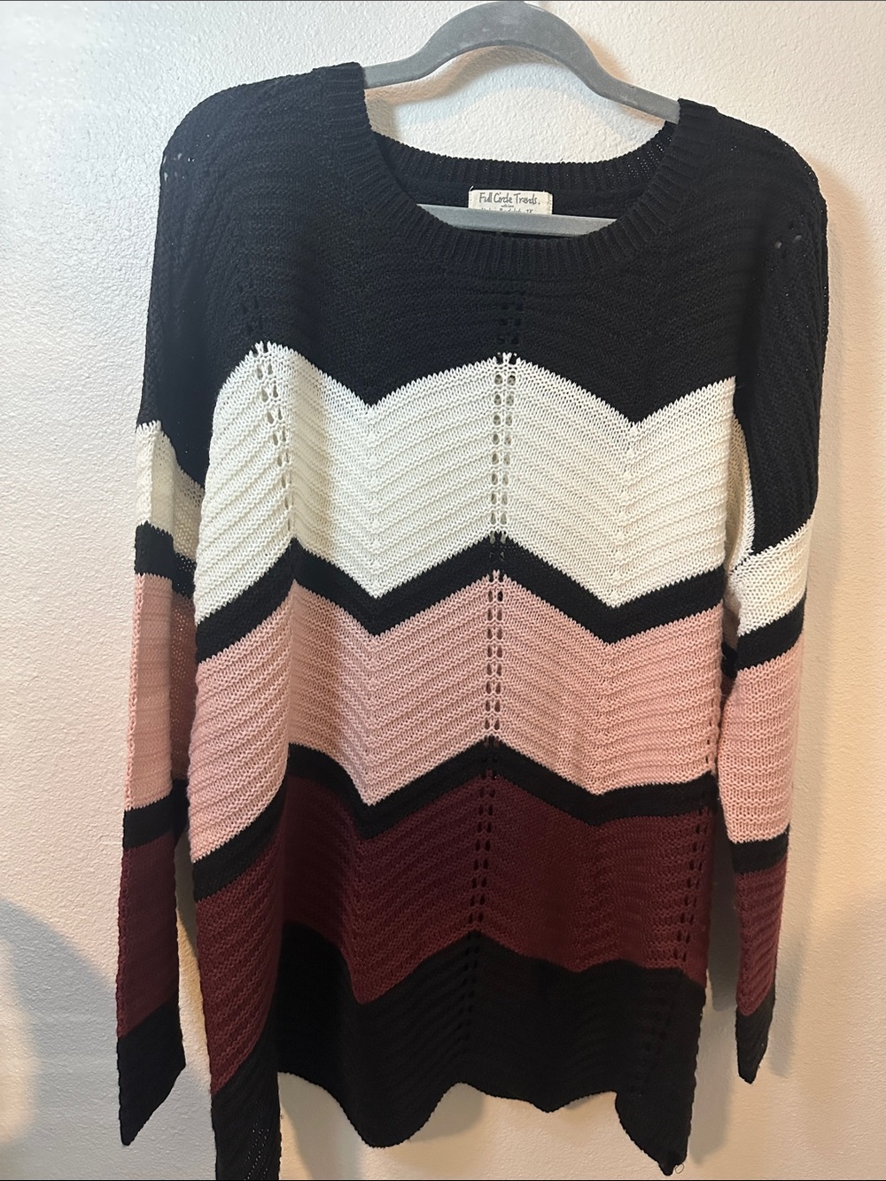Fifteen Twenty Chevron Colorblock Sweater - Black, White, Pink, Burgundy